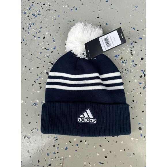 Rhode Island Rams NCAA Navy Adidas Beanie Pom Knit Cap Hat NWT New Football - Picture 2 of 3